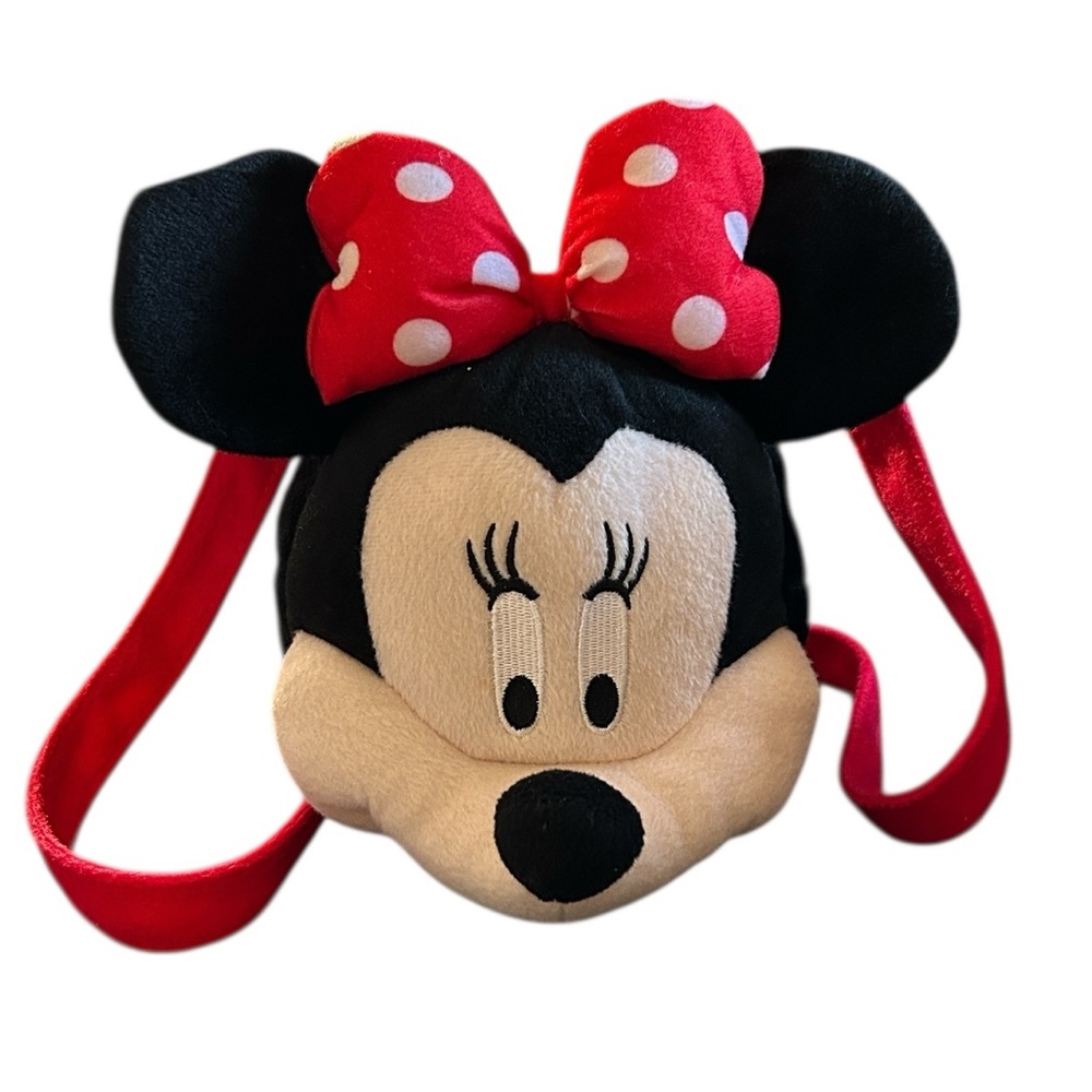 Disney Minnie Mouse Red and Black Plush Purse Shoulder Bag with 3-D Head Zip
